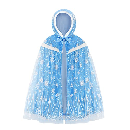 XEPST Princess Hooded Cape Blue Snowflake Cape for Princess Fancy Dress Halloween Christmas Costume - Image 1