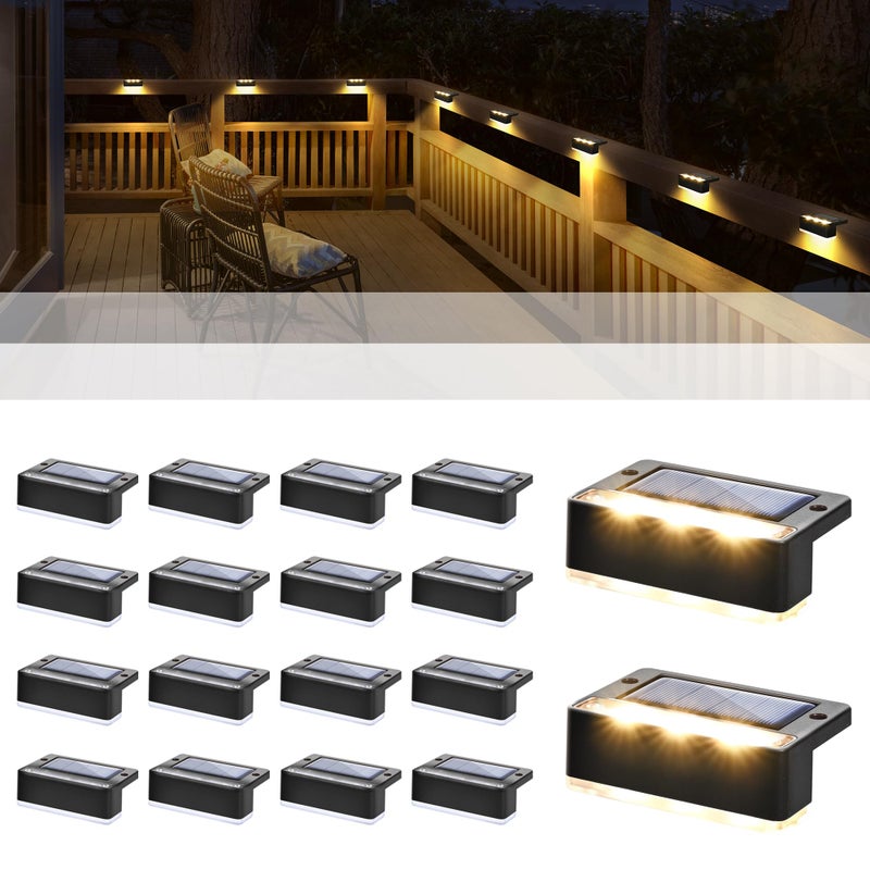 SOLPEX Solar Fence Lights 6 LEDs Solar Lights Outdoor Waterproof Solar Powered for Deck Stair Front Porch Balcony Walkway Garden Yard Patio Pool Decor IP65 Waterproof 16 Pack Warm White