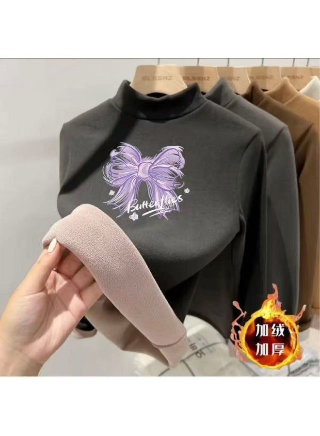Boys And Girls' Thermal Base Layer Half-high Collar Fleece Children's T-shirt Winter Top Inner Wear For Older Children Winter Thermal Clothing