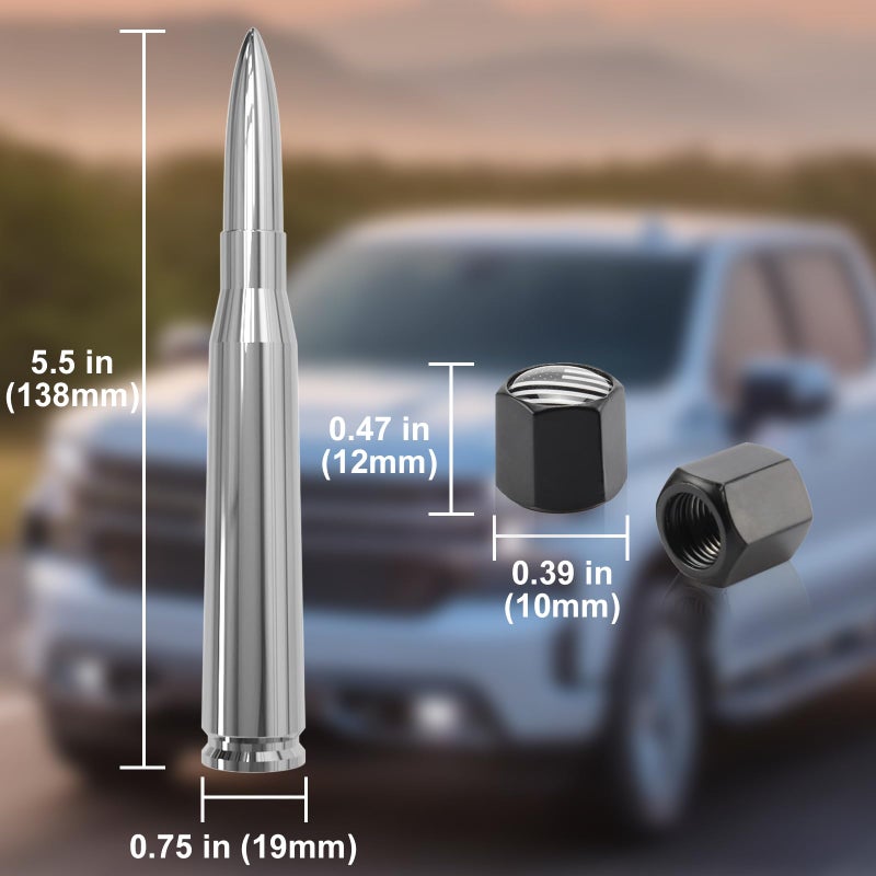 Engirette Enigrette Chrome Car Truck Antenna with Tire Valve Caps American Flag Short Replacement for GMC Sierra Chevy Silverado Dodge Ram 1500 2500 3500 Ford F150 F250 F350 Super Duty Raptor, Accessories - Image 2