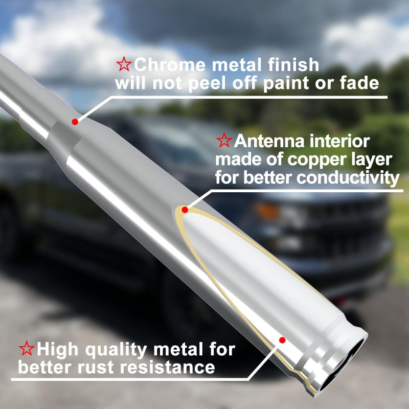 Engirette Enigrette Chrome Car Truck Antenna with Tire Valve Caps American Flag Short Replacement for GMC Sierra Chevy Silverado Dodge Ram 1500 2500 3500 Ford F150 F250 F350 Super Duty Raptor, Accessories - Image 3