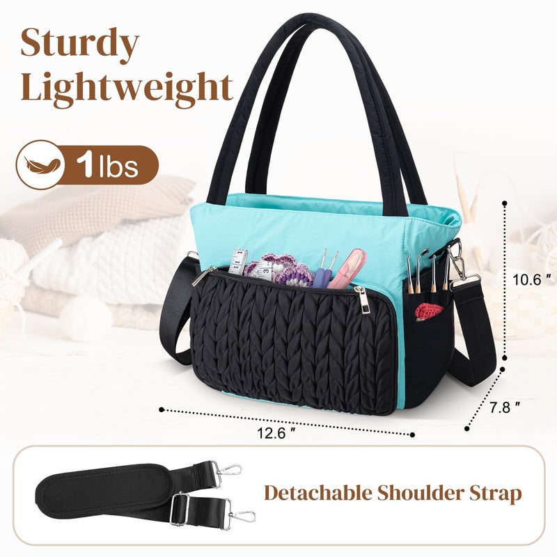 DALINDA Yarn Storage Bag Organizer,Crochet Bag - Portable Yarn Bag & Knitting Craft Tote,Multi-Pocket Design for Crochet Lovers,Ideal Gift for Knitters (Black Blue) - Image 5