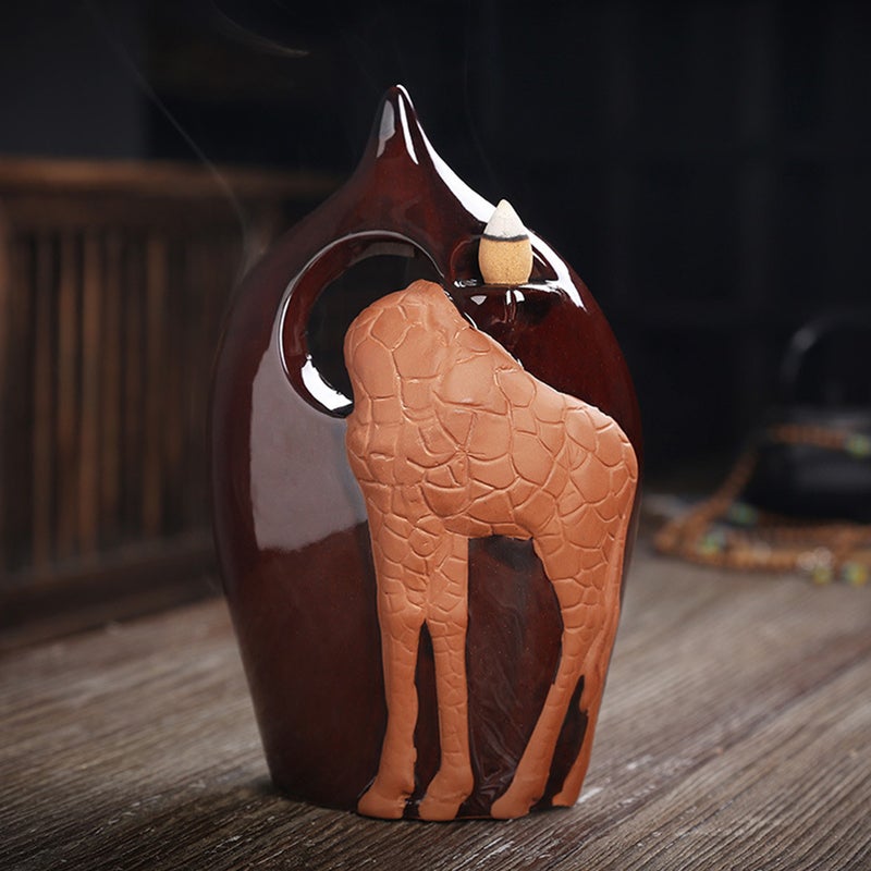 1pc Giraffe Ceramic Backflow Incense Burner Incense Cone Holder Desktop Decor - Image 2