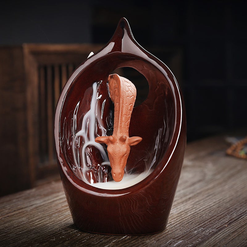 1pc Giraffe Ceramic Backflow Incense Burner Incense Cone Holder Desktop Decor - Image 1