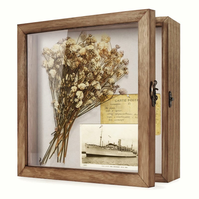 TJMOREE Shadow Box Display Case 11 x 11 Flowers Shadow Box Frame with Glass Window Picture Frame Wedding Bouquet Memorabilia Medals Photos Memory Box for Keepsakes  Carbonized