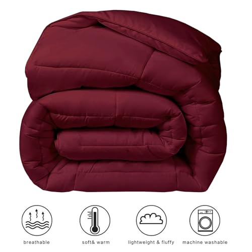 COHOME Premium King Size Comforter, All-Season Quilted Down Alternative Duvet Insert, Luxury Hotel GentleSoft Comforter with Anti-Clump Tech & 8 Tabs - Reversible - Burgundy 90x102 inches - Image 2