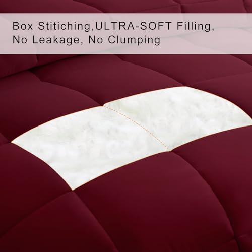 COHOME Premium King Size Comforter, All-Season Quilted Down Alternative Duvet Insert, Luxury Hotel GentleSoft Comforter with Anti-Clump Tech & 8 Tabs - Reversible - Burgundy 90x102 inches - Image 3