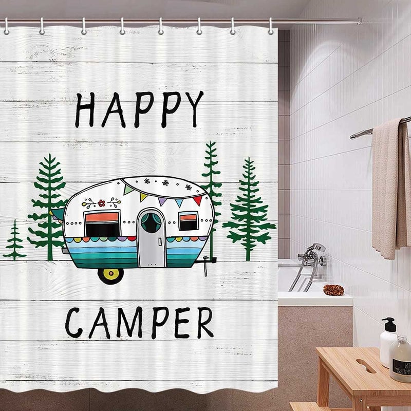 Viajar Viajar Camper Shower Curtain  Camper Shower Curtain Rustic Wood Camper Curtains for Travel Trailers Camping RV Shower Curtain for Camper  Small Size Campers Shower Curtain Set with Hooks  47X64inch - Image 2
