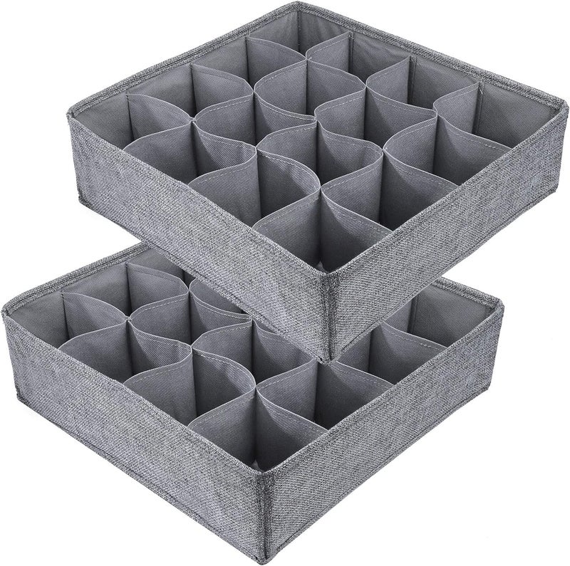 PASHANDOZ Drawer Organizer Divider for Socks Underwear Collapsible Fabric Cabinet Closet Wardrobe Organization Storage Boxes for Clothes Pants Lingerie Ties Wardrobe Dividers Pack of 2 - Image 1