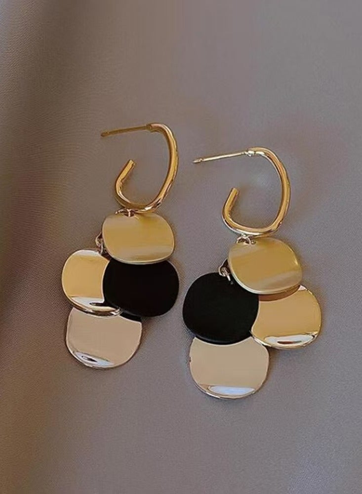 Gold, black and silver three color geometric wind earrings, fashion mix and match, unique design to highlight the charm of personality - Image 4