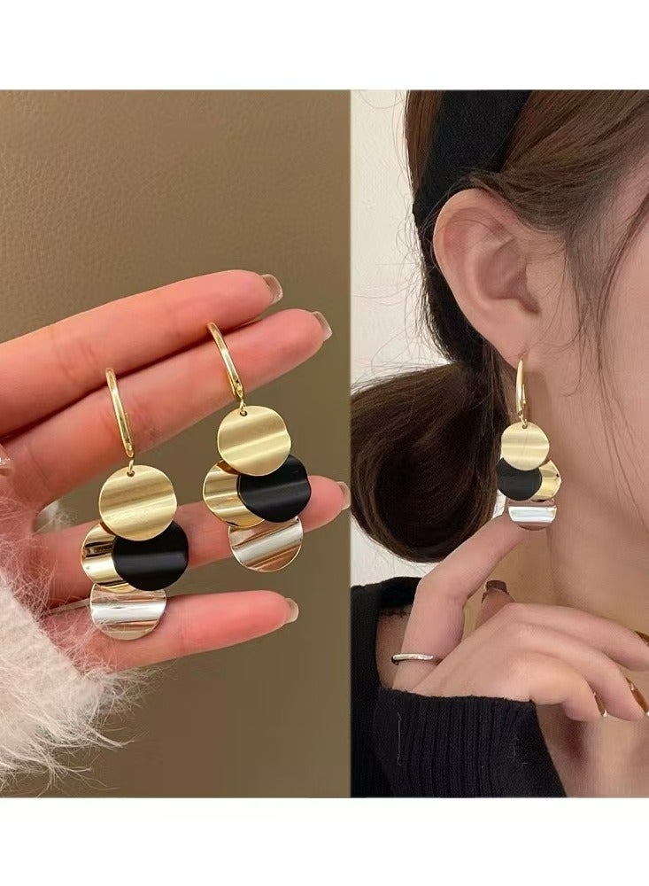 Gold, black and silver three color geometric wind earrings, fashion mix and match, unique design to highlight the charm of personality - Image 3