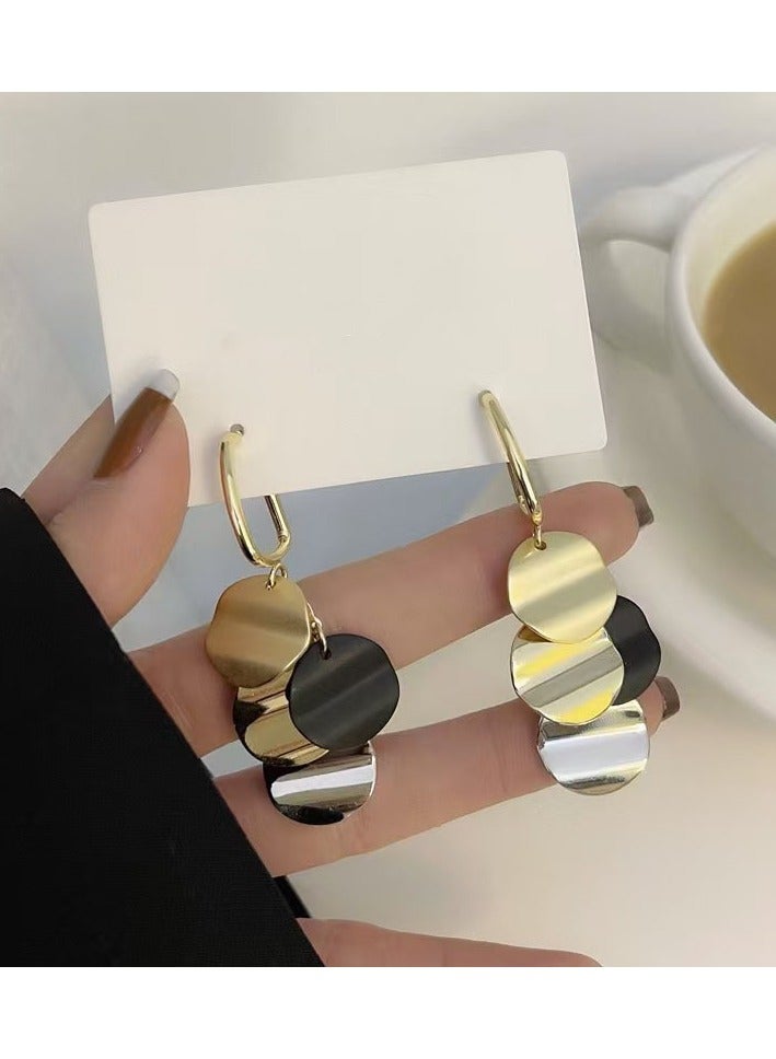 Gold, black and silver three color geometric wind earrings, fashion mix and match, unique design to highlight the charm of personality - Image 5