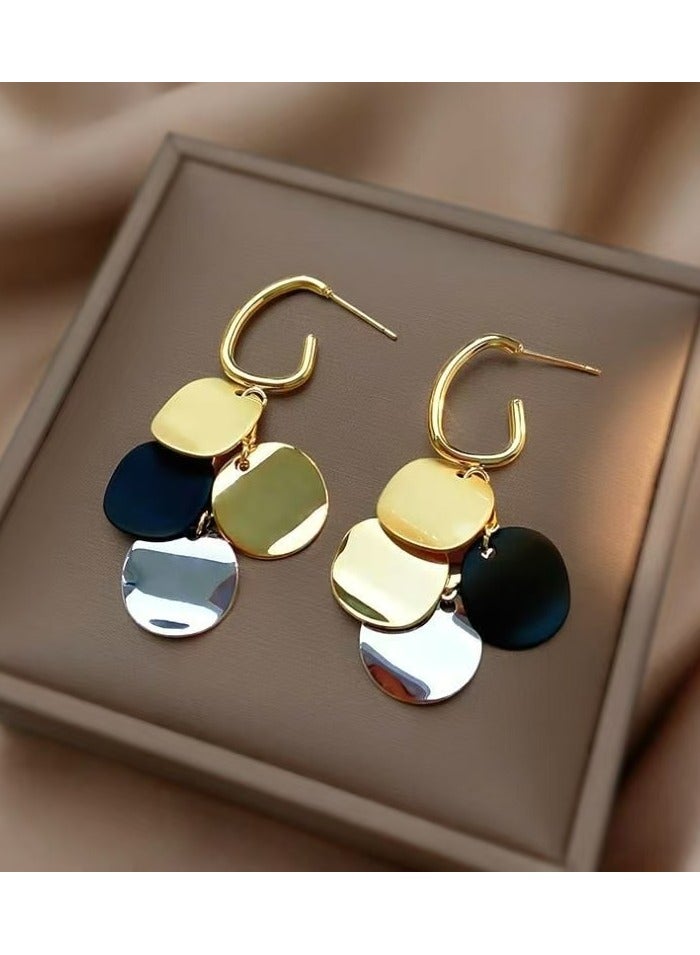 Gold, black and silver three color geometric wind earrings, fashion mix and match, unique design to highlight the charm of personality - Image 2