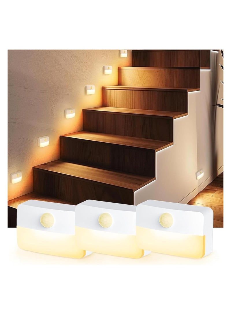 NANAO مصابيح ليلية حساسة للحركة من موسيلونز - عبوة 3 قطع، تعمل بالبطارية، لاصقة، ضوء دافئ، للإضاءة تحت الخزائن، مصباح ليلي للسلالم، الخزائن، الأسطح، المطبخ، داخلي، خارجي - Image 1