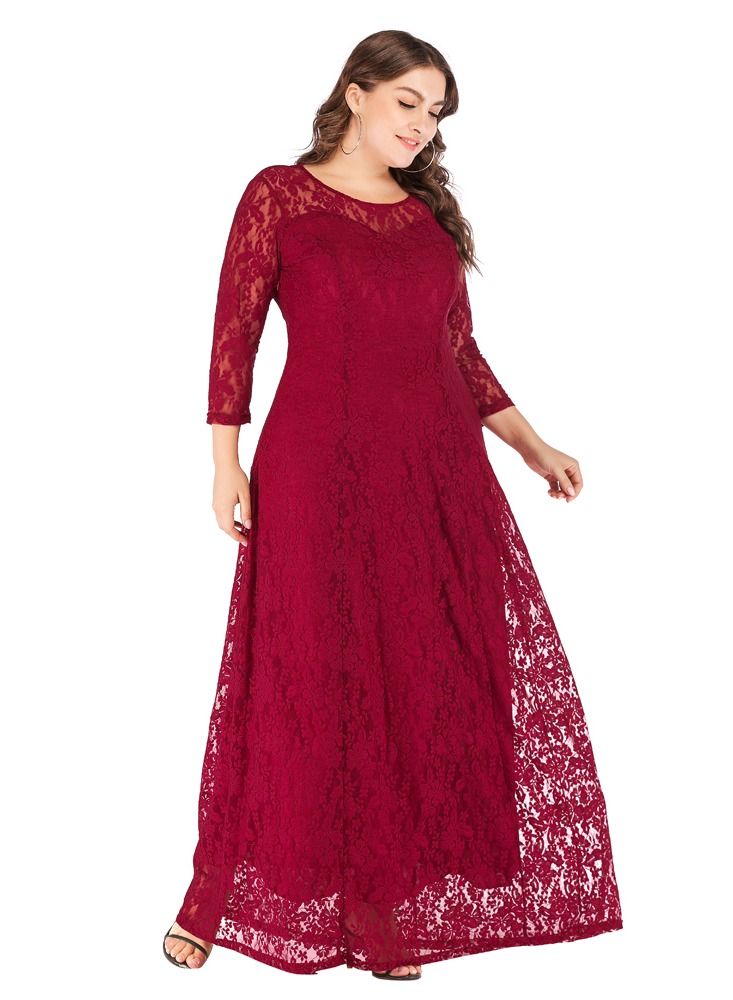 Loquat Women's new evening dress three-quarter sleeve long skirt lace dress  - Image 3
