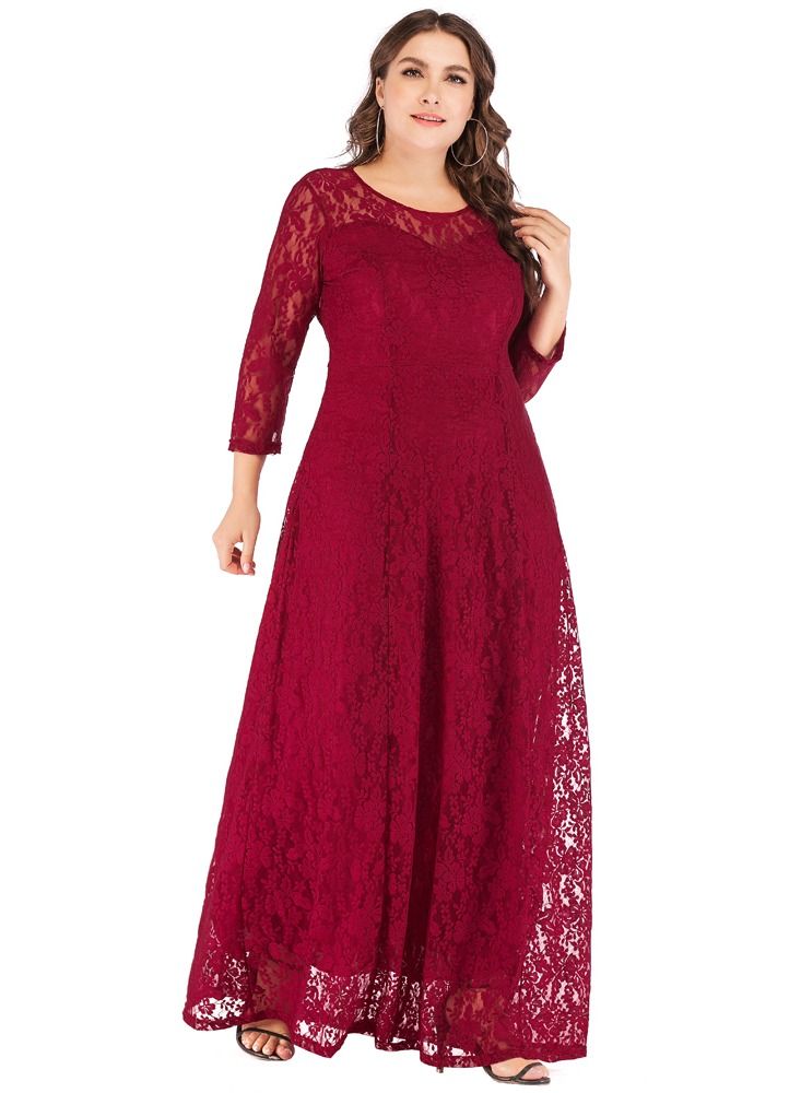 Loquat Women's new evening dress three-quarter sleeve long skirt lace dress  - Image 2