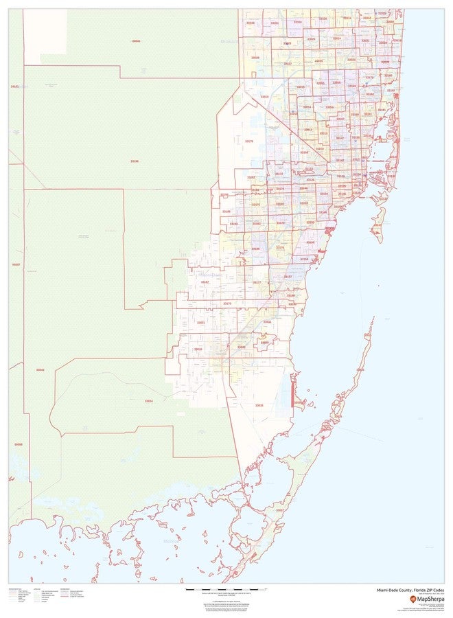 MapSherpa Miami-Dade County, Florida Zip Codes - 36" x 48" Laminated Wall Map - Image 1