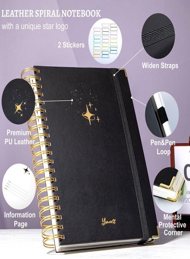 Yoment Leather Spiral Notebook with Tabs 360 Pages Hardcover Spiral Lined Journal for Women Men Writing 8"x10" Large College Ruled Notebook with Dividers 5 Subject Notebooks for Work School - Image 2