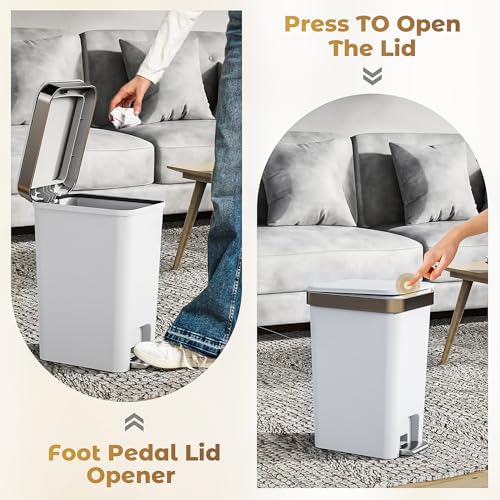 onlcuk Small Bathroom Trash Can with Lid Soft Close, 10 Liter/2.6 Gallon Slim Garbage Can-Metal Step and Press top Lid, Mini Modern Waste Basket for Toilet, Office, Bedroom,Dorm,Grayish-White - Image 4