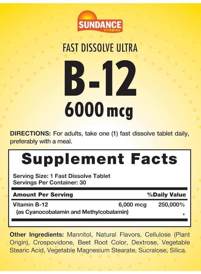 Sundance B12 Fast Dissolve Tablets 6000 mcg for Adults - Image 2