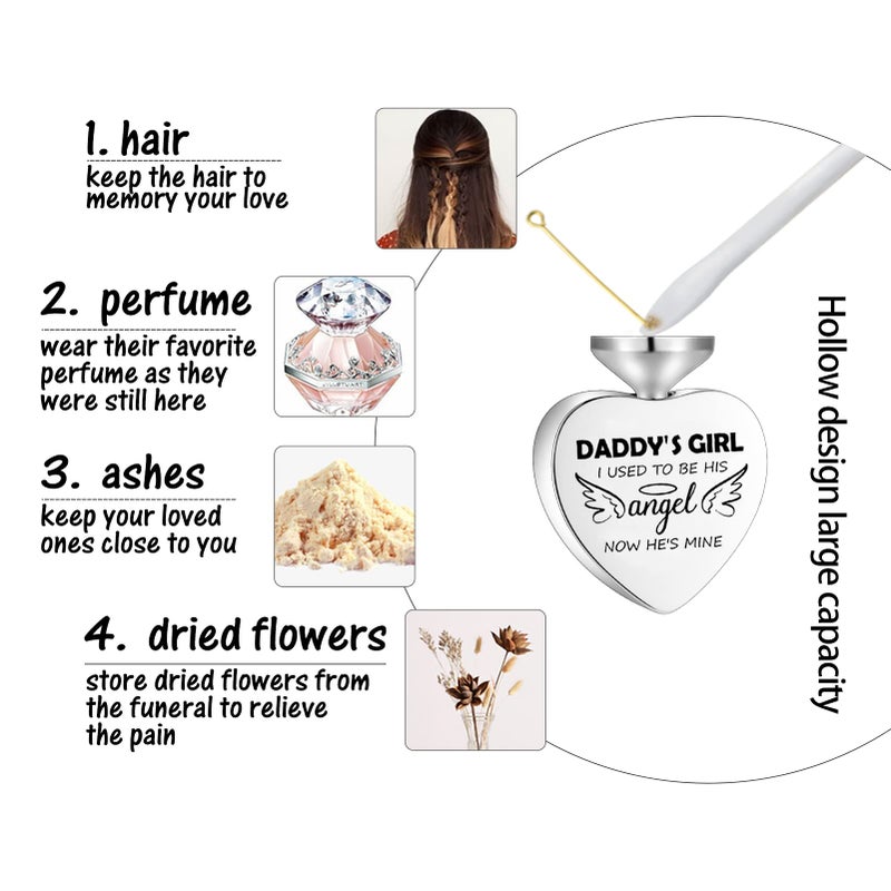 Dletay Heart Urn Necklace for Human Ashes Cremation Jewelry with 12 Birthstones Cremation Necklace for Dad Ashes-DADDY'S GIRL I USED TO BE HIS angel NOW HE'S MINE - Image 5