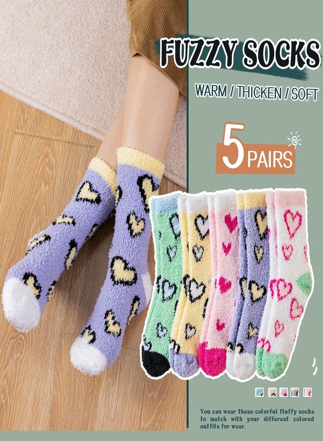 SeeyAN Womens Fuzzy Socks Fluffy Warm Slipper Winter Comfy Thermal Cozy Plush Sleep Home Cabin Socks (5 Pairs Colorful Heart) - Image 4