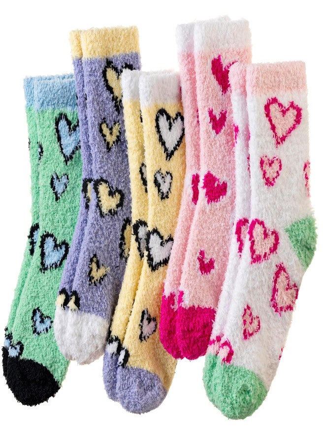 SeeyAN Womens Fuzzy Socks Fluffy Warm Slipper Winter Comfy Thermal Cozy Plush Sleep Home Cabin Socks (5 Pairs Colorful Heart) - Image 1