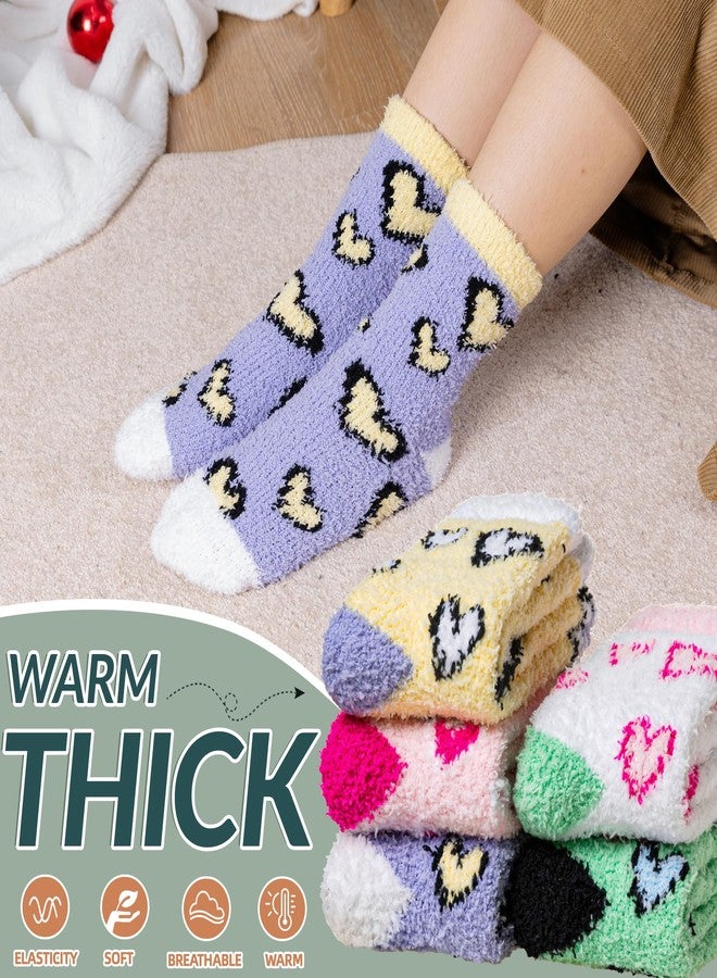 SeeyAN Womens Fuzzy Socks Fluffy Warm Slipper Winter Comfy Thermal Cozy Plush Sleep Home Cabin Socks (5 Pairs Colorful Heart) - Image 2