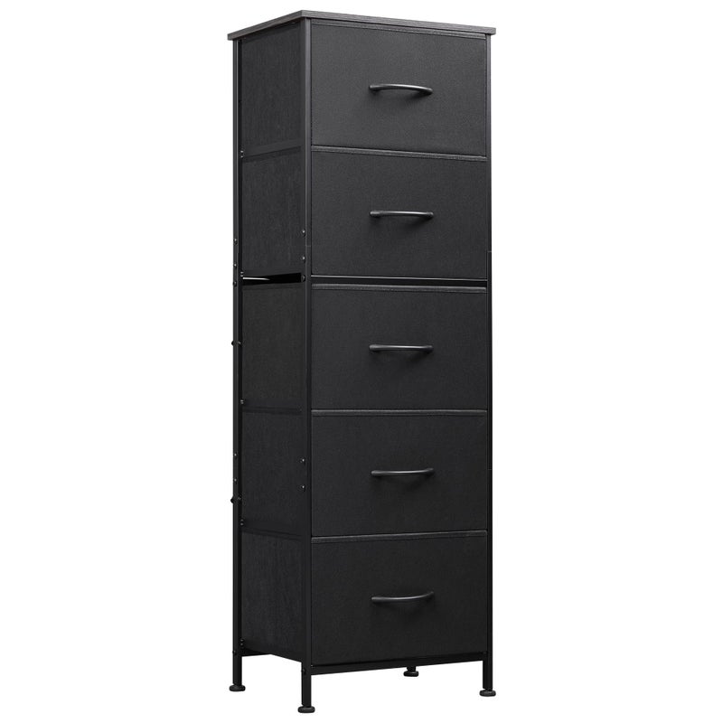 WLIVE Fabric Dresser, 5-Drawer Tall Dresser for Bedroom, Storage Organizer with Fabric Bins, Wood Top, Sturdy Steel Frame, Chest of Drawers for Closet, Hallway, Charcoal Black - Image 1