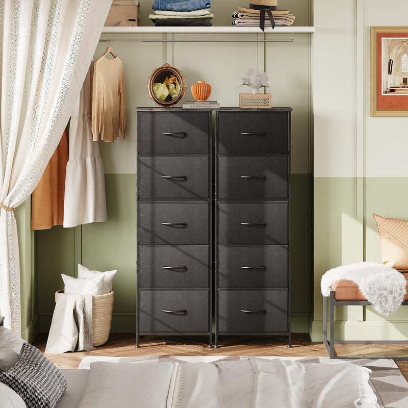 WLIVE Fabric Dresser, 5-Drawer Tall Dresser for Bedroom, Storage Organizer with Fabric Bins, Wood Top, Sturdy Steel Frame, Chest of Drawers for Closet, Hallway, Charcoal Black - Image 3