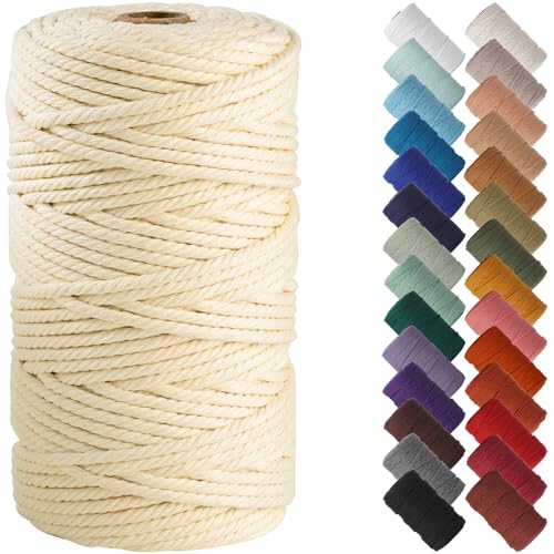 NOANTA Cream Yellow Macrame Cord 4mm x 109yards Colored Macrame Rope Cotton Cord Macrame Yarn Colorful Cotton Craft Cord for Wall Hanging Plant Hangers Crafts Knitting - Image 1