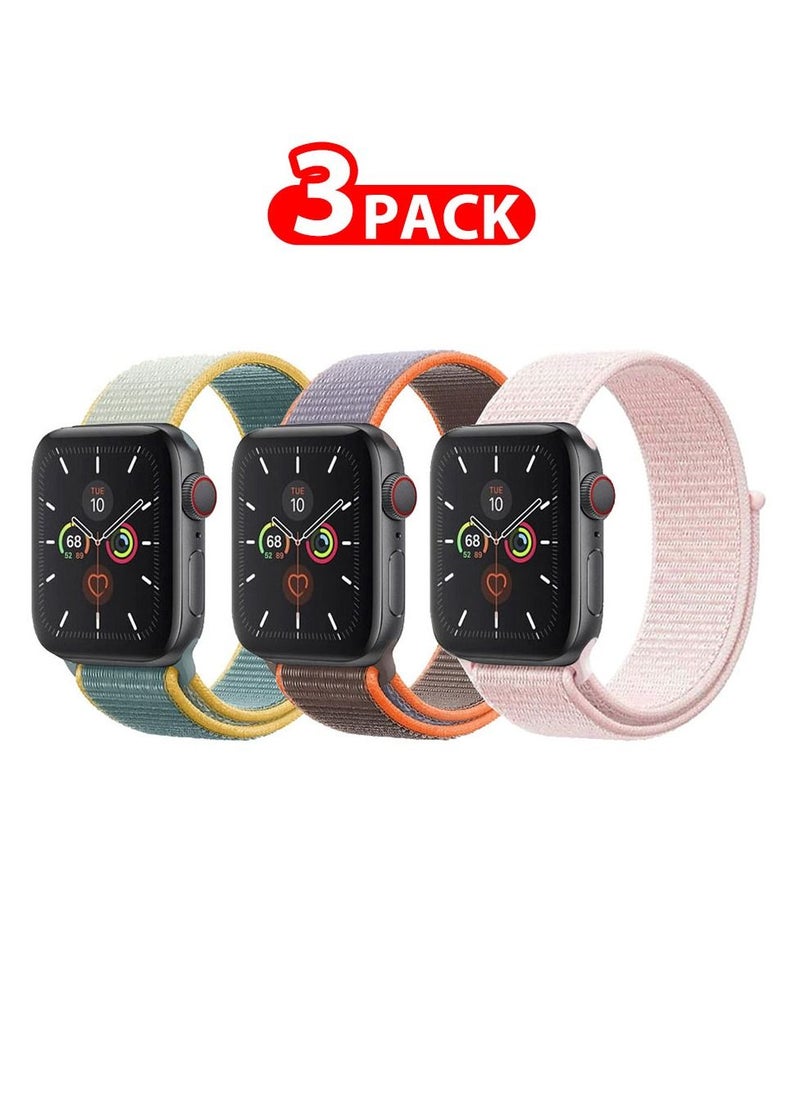 CATANES - 3 Pack For Apple Watch 41mm 40mm 38mm Nylon Sport Loop Band Compatible With iWatch Series 7 SE 6 5 4 3 2 1 Men Women Braided Stretchy Nylon Loop Bands - Image 1