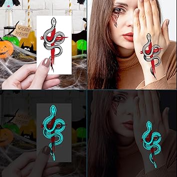 Konsait 24 Sheets Glow in the Dark Tattoos Halloween Temporary Luminous Body Makeup for Adult Women Kids Blue Fake Tattoos for Halloween Goodie Bag Stuffers - Image 3