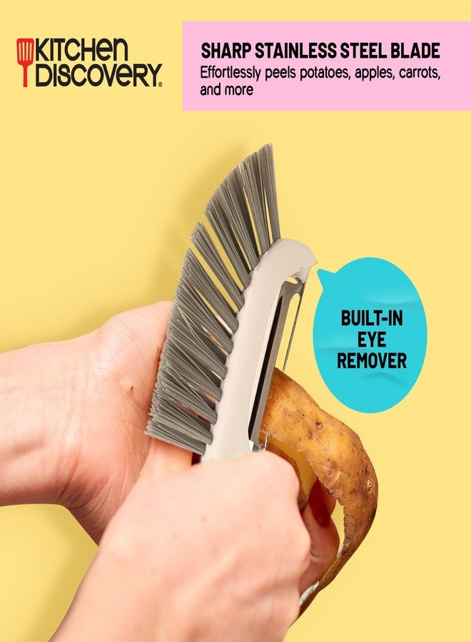 Kitchen Discovery Vegetable Peeler with Brush - Kitchen Discovery - Ergonomic Veggie Peeler with Scrubber Brush for Easy Peeling and Cleaning - Built-in Brush Lifts Soil and Dirt and Helps Remove Waxy Coatings - Image 3