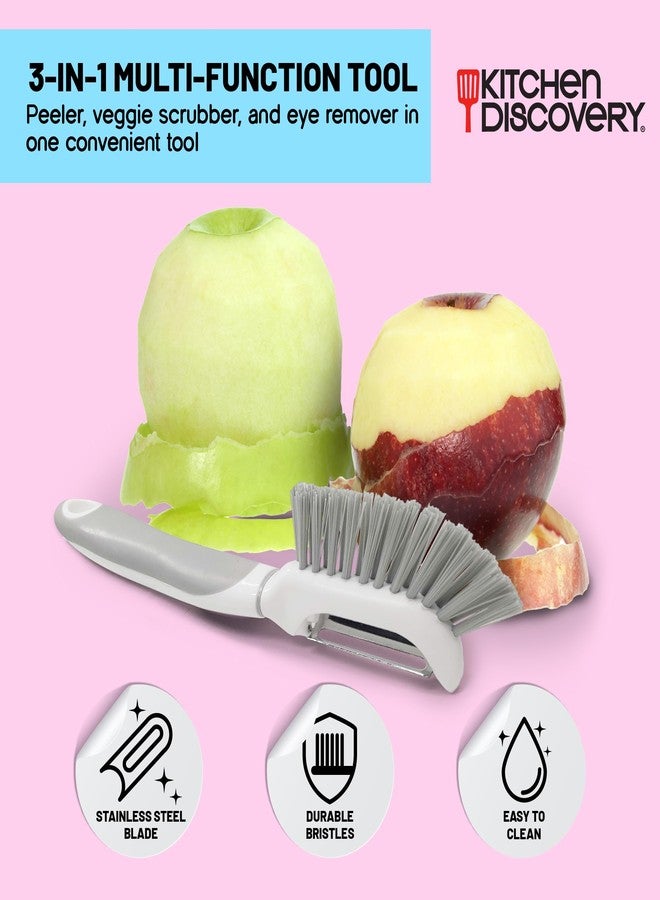 Kitchen Discovery Vegetable Peeler with Brush - Kitchen Discovery - Ergonomic Veggie Peeler with Scrubber Brush for Easy Peeling and Cleaning - Built-in Brush Lifts Soil and Dirt and Helps Remove Waxy Coatings - Image 2