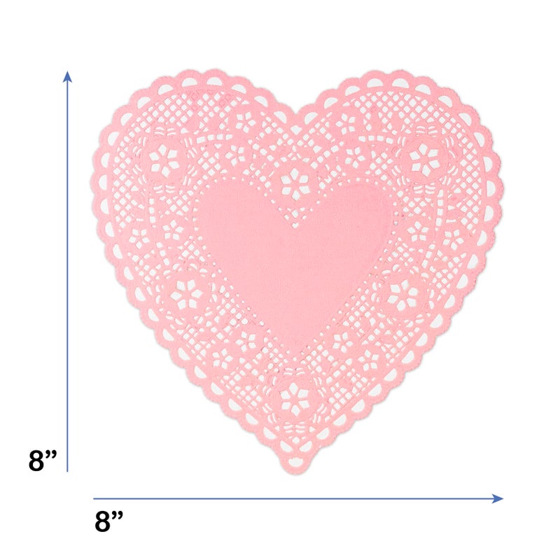 Hygloss Royal Lace Pink Heart-Shaped Paper Doilies - 8-Inch - Perfect for Valentines Day Crafts, Table Decor, and Parties - Pack of 72 - Image 2