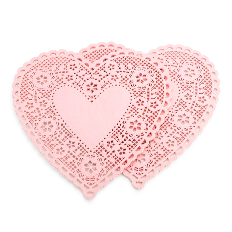 Hygloss Royal Lace Pink Heart-Shaped Paper Doilies - 8-Inch - Perfect for Valentines Day Crafts, Table Decor, and Parties - Pack of 72 - Image 4