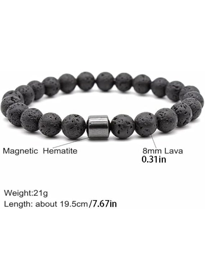 3 Pcs Beaded Bracelet Set for Men – 8mm Natural Tiger Eye + Lava Rock + Black Crystal – Adjustable Stretch Stone Bracelets – Gift for Father, Boyfriend, Brother – 19-21.6 cm - Image 4
