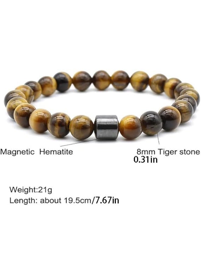 3 Pcs Beaded Bracelet Set for Men – 8mm Natural Tiger Eye + Lava Rock + Black Crystal – Adjustable Stretch Stone Bracelets – Gift for Father, Boyfriend, Brother – 19-21.6 cm - Image 3