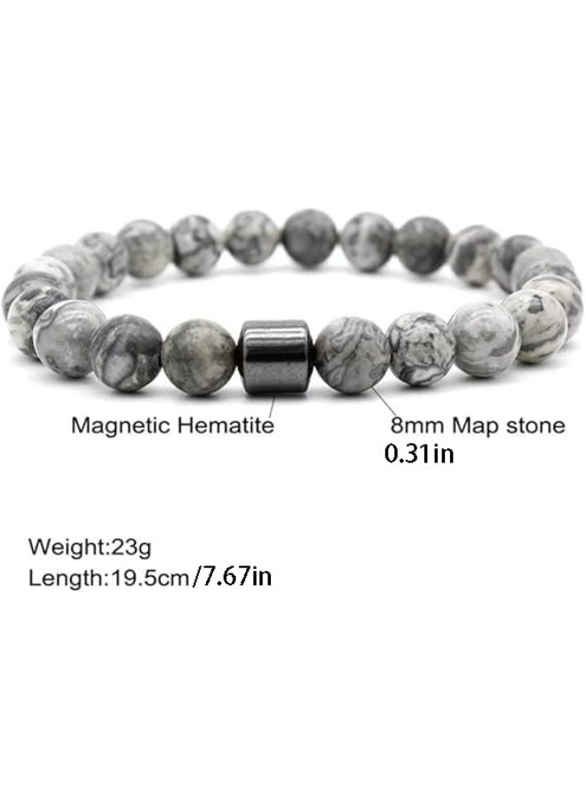 3 Pcs Beaded Bracelet Set for Men – 8mm Natural Tiger Eye + Lava Rock + Black Crystal – Adjustable Stretch Stone Bracelets – Gift for Father, Boyfriend, Brother – 19-21.6 cm - Image 2
