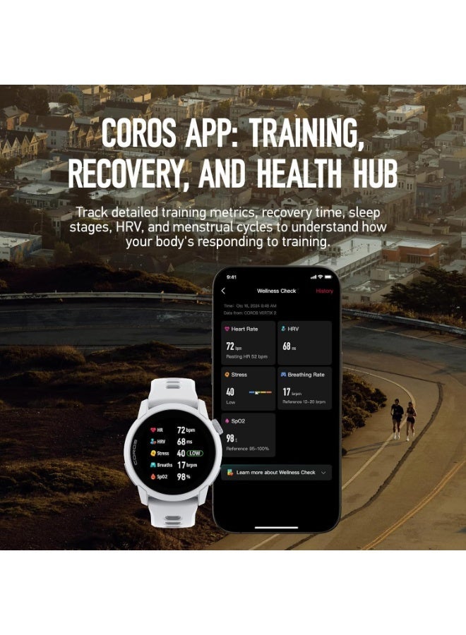 كوروس ساعة GPS الرياضية PACE 4 خفيفة الوزن، شاشة AMOLED تعمل باللمس 1.2 بوصة، ساعة جري، 19 يوم من الاستخدام اليومي، ميزات صوتية، أدوات تدريب متقدمة، GPS دقيق، مراقب معدل ضربات القلب (سيليكون) - Image 3