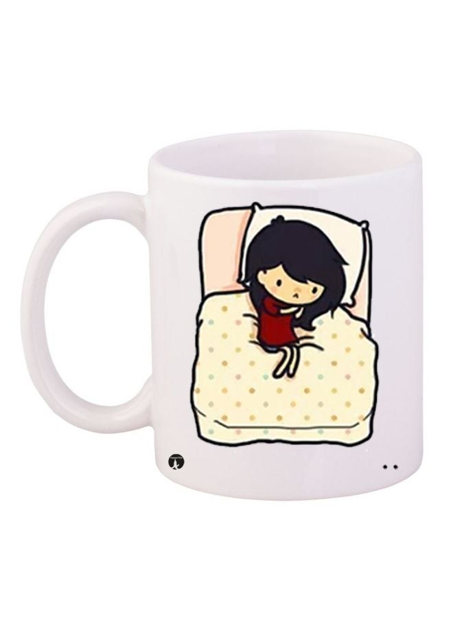 RYN Cartoon Girl Printed Coffee Mug White/Yellow/Maroon 11ounce
