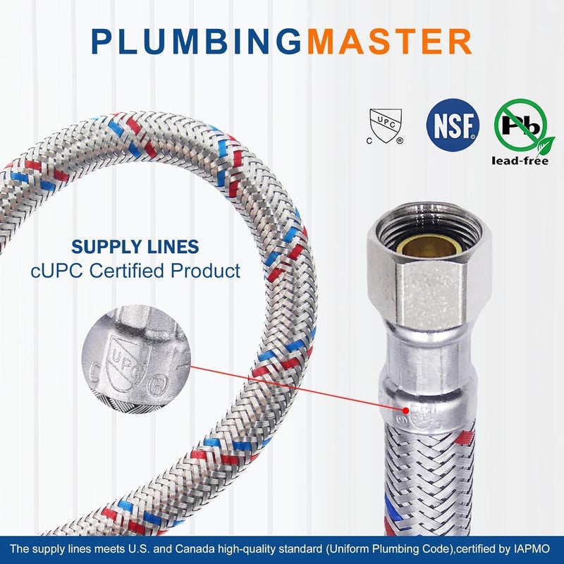 PLUMBINGMASTER [10-Pack] Faucet Hose,Faucet Supply Lines (3/8" Comp x 1/2" FIP), Certified Safe Supply Lines for Bathroom Faucet (36 inch) - Image 2