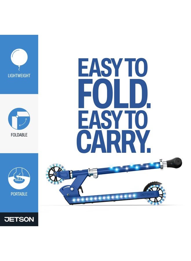 JETSON Scooters - Jupiter Kick Scooter (Blue) - Collapsible Portable Kids Push Scooter - Lightweight Folding Design with High Visibility RGB Light Up LEDs on Stem, Wheels, and Deck - Image 2