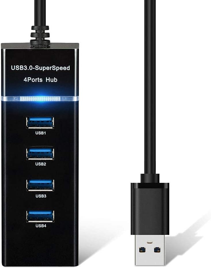 4 Port USB 3.0 Hub Adapter - Ultra Slim Data USB Hub with 9.8'' Extended Cable and LED Indicator Compatible for MacBook/Mac mini/iPad/PC/PS4/PS5, Flash Drive, Mobile HDD