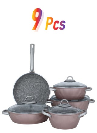 Turkish Granite Set Pink Ribbed Glass Lid Hand Steel 9 Pieces - pzsku/Z73E30A9C157756F42A8DZ/45/_/1739296875/d500d0c7-877d-43b6-b1a6-1150225b595d