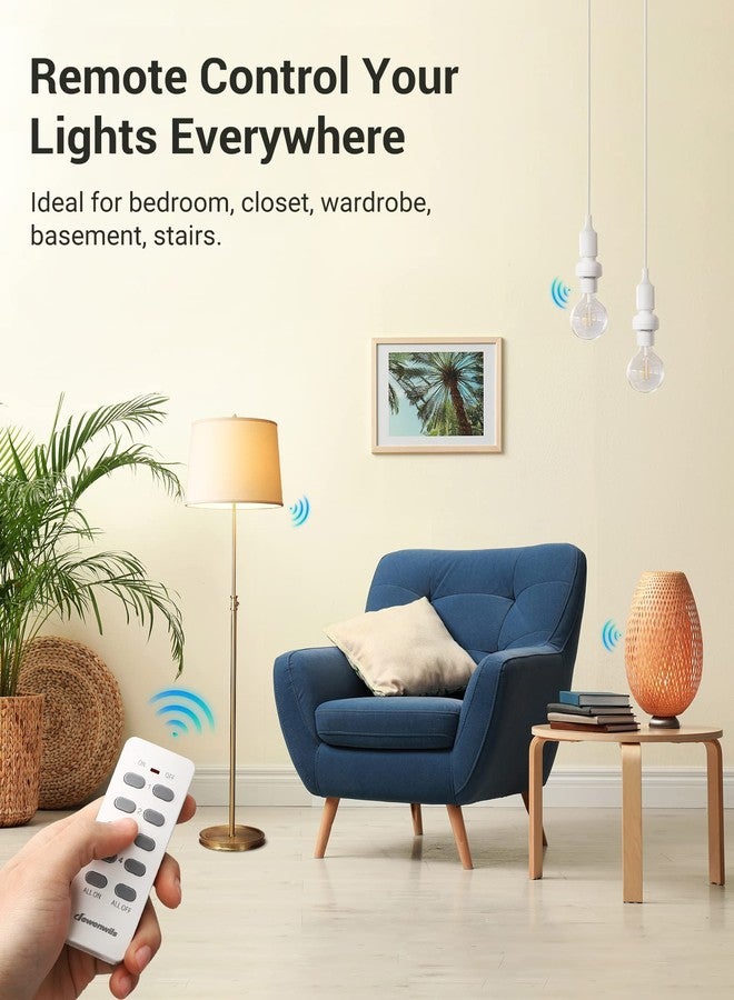 ديوينويلز مقبس مصباح كهربائي للتحكم عن بعد من DEWENWILS، طقم مفتاح مقبس كهربائي لاسلكي، مقبس كهربائي للتحكم عن بعد بقاعدة E26/E27 لتركيبات الإضاءة بسلسلة سحب، بدون أسلاك، مدرج في قائمة ETL (2 جهاز تحكم عن بعد + 4 مقابس) - Image 2