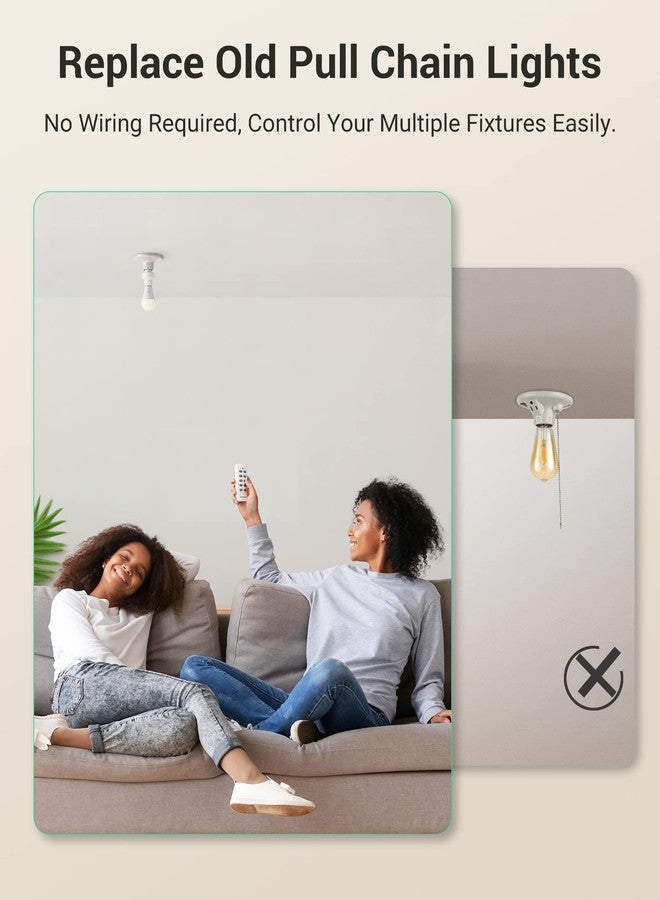 ديوينويلز مقبس مصباح كهربائي للتحكم عن بعد من DEWENWILS، طقم مفتاح مقبس كهربائي لاسلكي، مقبس كهربائي للتحكم عن بعد بقاعدة E26/E27 لتركيبات الإضاءة بسلسلة سحب، بدون أسلاك، مدرج في قائمة ETL (2 جهاز تحكم عن بعد + 4 مقابس) - Image 3