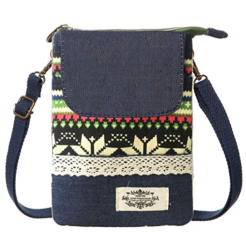 LassZone Small Crossbody Bag for Women Canvas Mobile Phone Purse Mini Shoulder Bags National Pattern Handbags Coin Pouch Wallet - Image 1
