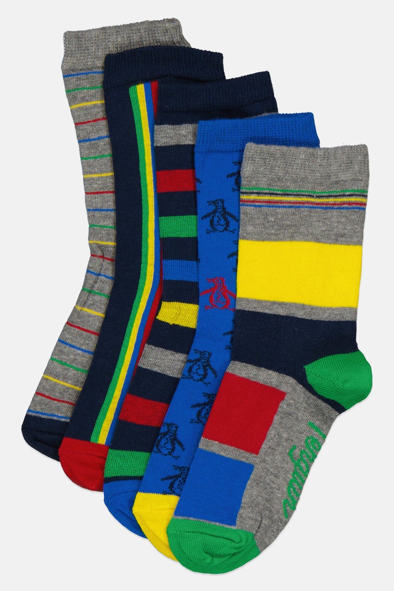 Original Penguin Kids Boy 5 Pairs Graphic Print Socks, Multicolor - Image 1